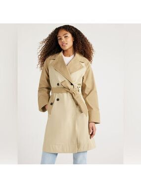 Free Assembly Long Trench Coat Contrast Tan Brown XXL 2X $49 NWT Sold Out